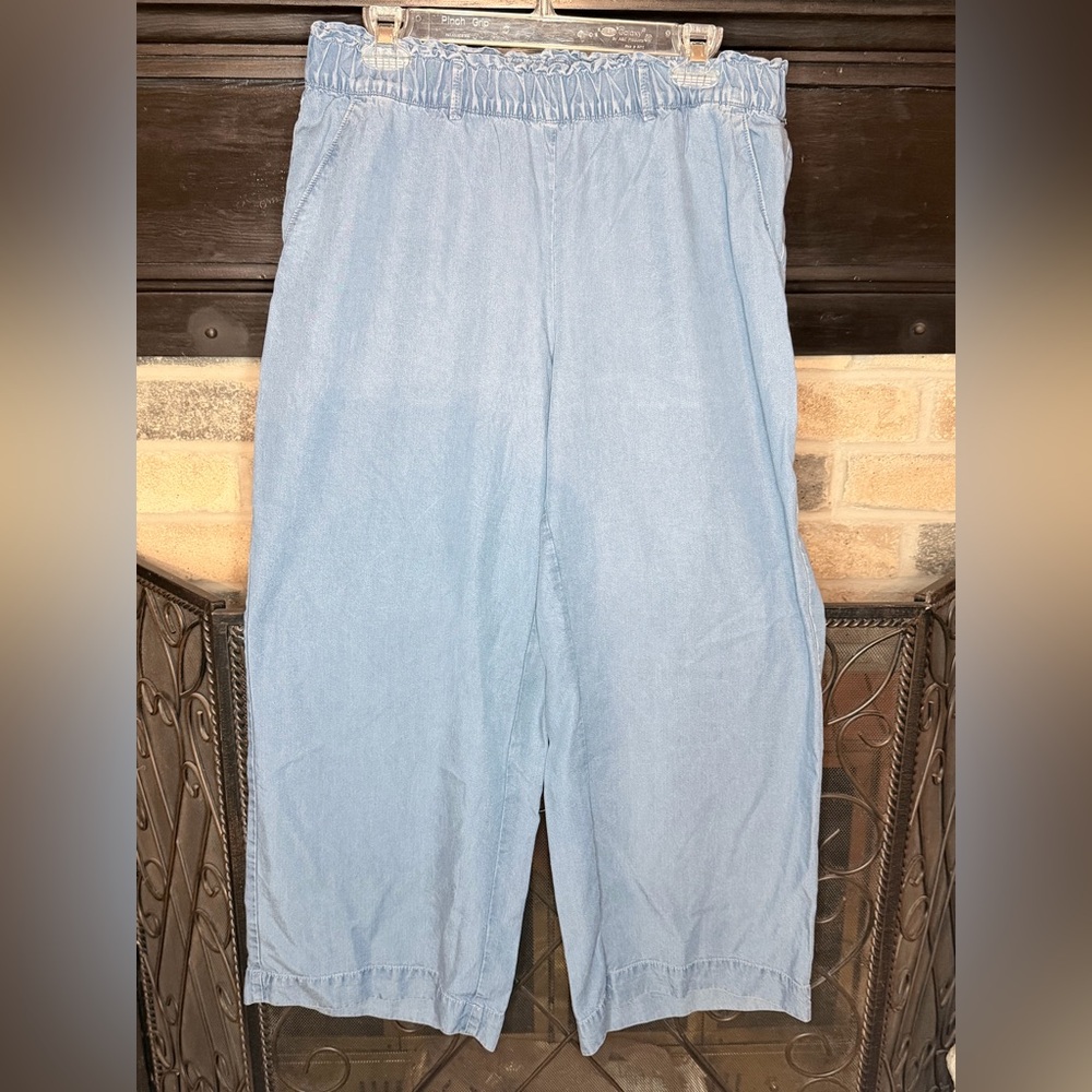 LOFT Light Blue Elastic Waist Wide Leg Pants
